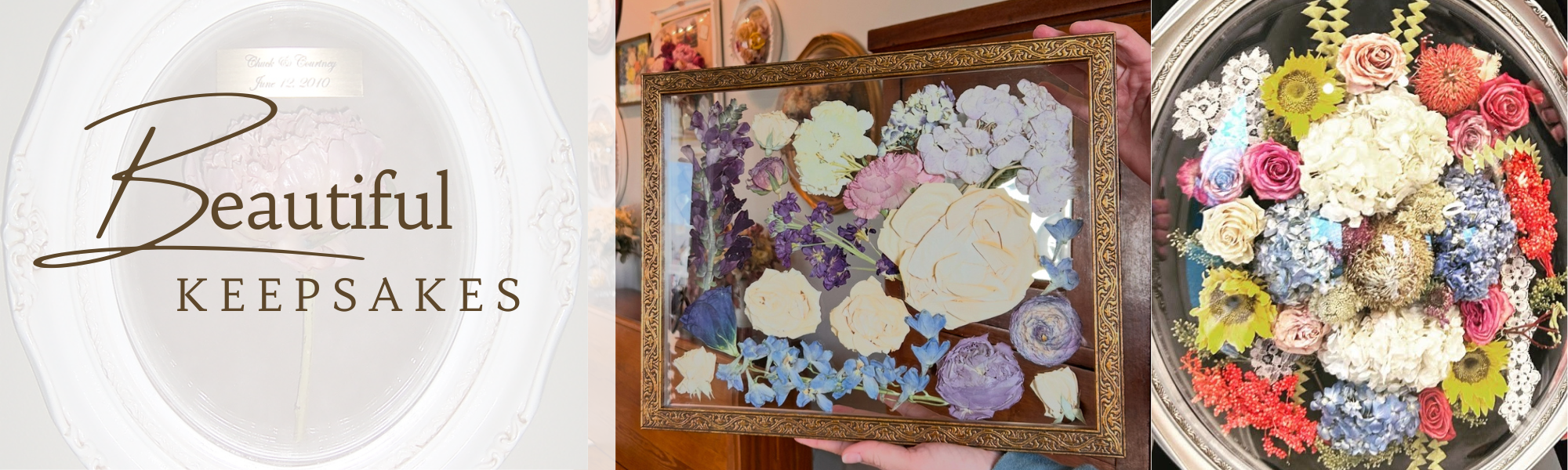 Framed floral preservation pieces collage 